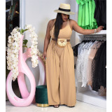 EVE Plus Size Solid Sleeveless Wide Leg Pants 2 Piece Sets YS-8821