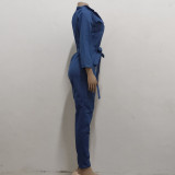 EVE Casual Denim Long Sleeve Sashes Jeans Jumpsuit HSF-2922
