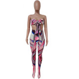 EVE Sexy Printed Wrap Chest Two Piece Pants Set LSD-81008