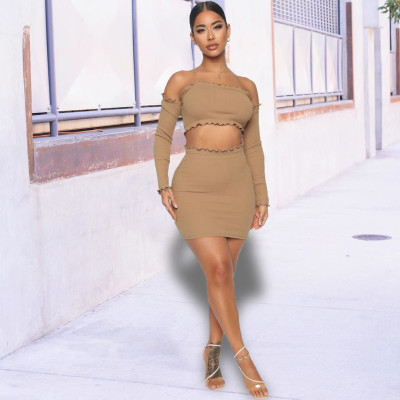EVE Sexy Long Sleeve Off Shoulder Top Mini Skirt 2 Piece Sets YH-5236