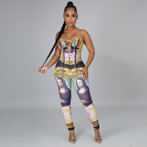 EVE Sexy Print Lace-Up Tube Top And Pants 2 Piece Sets CYA-9078