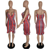 EVE Sexy Striped Spaghetti Strap Sashes Mini Dress WPF-80228