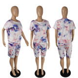 EVE Plus Size Tie Dye T Shirt And Shorts 2 Piece Sets MUKF-038