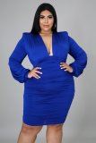 EVE Plus Size Sexy Deep V Ruched Long Sleeve Bodycon Dress NNWF-7242
