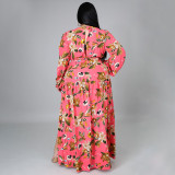 EVE Plus Size Floral Print High Waist Big Swing Split Maxi Dress NNWF-7262