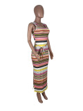 EVE Large Size Sleeveless Contrast Color Striped Print Dress CXLF-KK841