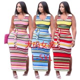 EVE Sleeveless Contrast Color Striped Print Dress CXLF-KK828