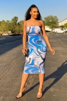 EVE Sexy Printed Off Shoulder Strapless Midi Dress NYDF-JB9009