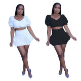 EVE Fashion Solid Color Ruched Skirt Two Piece Sets CXLF-KK813