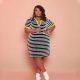 EVE Plus Size Casual Striped Short Sleeve Midi Dress FST-FA7229