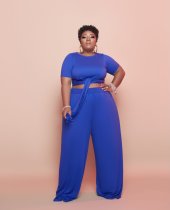 EVE Plus Size Solid Tie-Up Top And Pants 2 Piece Sets CQF-90080