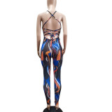 EVE Sexy Printed Backless Cross Strap Jumpsuit FST-FA7182