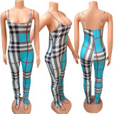 EVE Plus Size Plaid Sleeve Sling Jumpsuit FST-FA7114