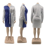 EVE Plus Size Striped Long Sleeve Sashes Shirt Dress QSF-51027