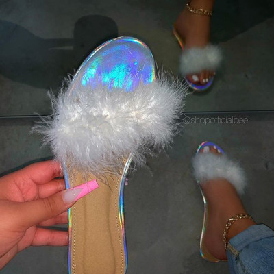 EVE Feather Furry Flat Slippers Shoes MYAF-1001