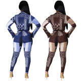 EVE Printed Long Sleeve Bodysuit And Pants Two Piece Sets ASL-6309