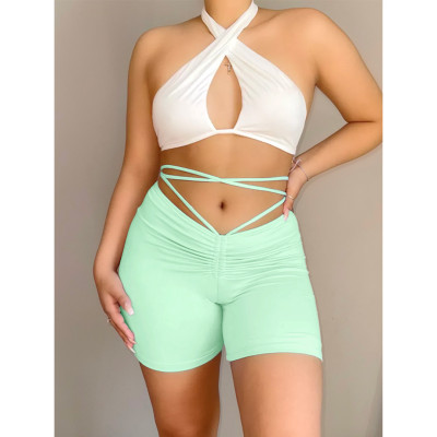 Sexy Casual Solid Color Tie Up Shorts ASL-6377