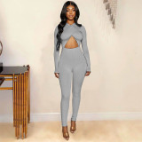 EVE Sexy Solid Long Sleeve Hollow Out Jumpsuit MDF-5254