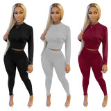 EVE Solid Long Sleeve Two Piece Pants Set SHD-9361