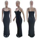EVE Sexy Slim Solid Color Sling Long Dress YNB-7202