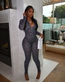 EVE Sexy Mesh Long Sleeve Tight Jumpsuit LM-8274
