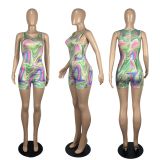 EVE Sexy Printed Sleeveless Bodysuit+Shorts Two Piece Sets CHY-1335