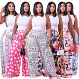 EVE Plus Size Casual Printed Wide Leg Pants ONY-5103