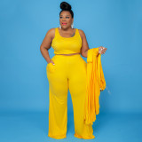 EVE Plus Size Solid Tank Top+Long Cloak+Pants 3 Piece Sets NNWF-7293