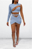 EVE Mesh Patchwork One Shoulder Mini Skirt 2 Piece Sets OY-6281