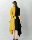 EVE Plus Size Contrast Color Long Sleeve Irregular Shirt Dress ML-7455