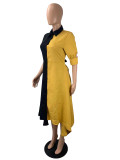 EVE Plus Size Contrast Color Long Sleeve Irregular Shirt Dress ML-7455