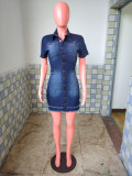 EVE Plus Size Denim Short Sleeve Mini Dress LX-6910