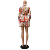 EVE Sexy Printed Shirt Top+Pleated Mini Skirt 2 Piece Sets CM-2149