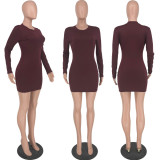 EVE Casual Solid Long Sleeve Slim Mini Dress YH-5237