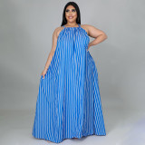 EVE Plus Size Striped Sleeveless Loose Maxi Dress NNWF-7274