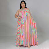 EVE Plus Size Striped Sleeveless Loose Maxi Dress NNWF-7274