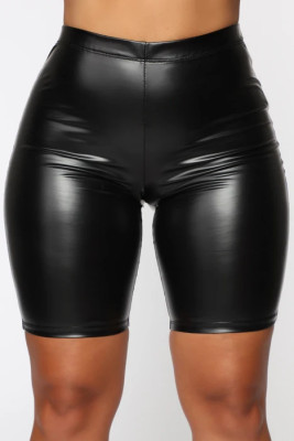 EVE Plus Size Black Tight Leather Shorts BLI-2515