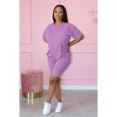 EVE Solid Color Casual T-shirt And Shorts Two Piece Sets MIL-L225