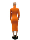EVE Solid Turtleneck Long Sleeve Thick Slim Midi Dress MZ-2589