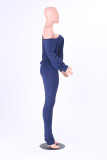 EVE Solid Oblique Shoulder Long Sleeve 2 Piece Pants Set MZ-2254