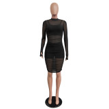 EVE Sexy Mesh See Thtough Club Dress+Cami Top+Shorts 3 Piece Sets MZ-2482