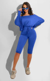 EVE Solid Long Sleeve Top+Knee Length Pants 2 Piece Sets MZ-2558