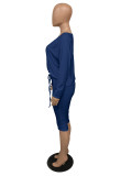 EVE Solid Long Sleeve Top+Knee Length Pants 2 Piece Sets MZ-2558