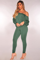 EVE Solid Oblique Shoulder Long Sleeve 2 Piece Pants Set MZ-2254