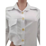 EVE Solid Long Sleeve Button Up Irregular Shirt TK-6192