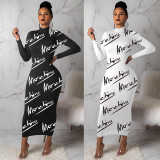 EVE Plus Size Letter Print Long Sleeve Maxi Dress YNB-7214