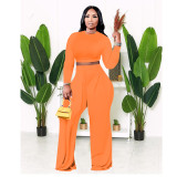 EVE Plus Size Solid Long SleeveTwo Piece Pants Set FOSF-8097