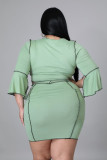 EVE Plus Size 3/4 Sleeve Top Mini Skirt 2 Piece Sets YIDF-81338