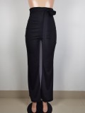 EVE Solid High Waist Sashes Pants LSL-6466