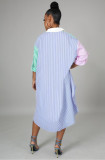 EVE Casual Loose Striped Long Sleeve Irregular Shirt Dress BDF-8096